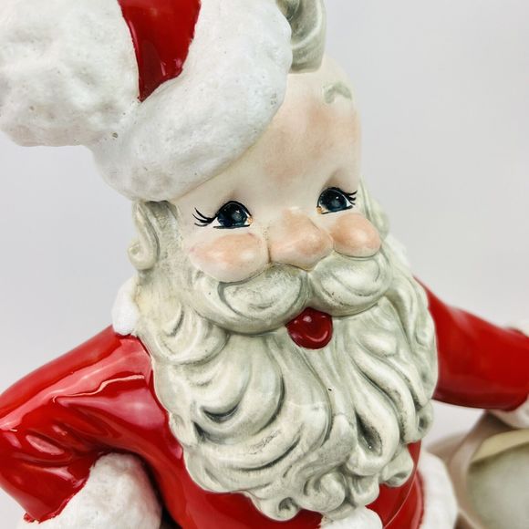Vtg 1970S Atlantic Mold Ceramic Santa Claus With Bell And‎ Toy Bag Planter/Bowl - Picture 2 of 6